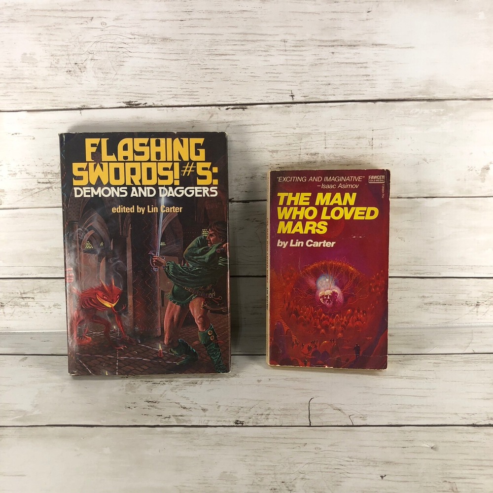 Lin Carter Sci-Fi Book Lot Flashing Swords 5 Hardcover The Man Who Loved Mars PB